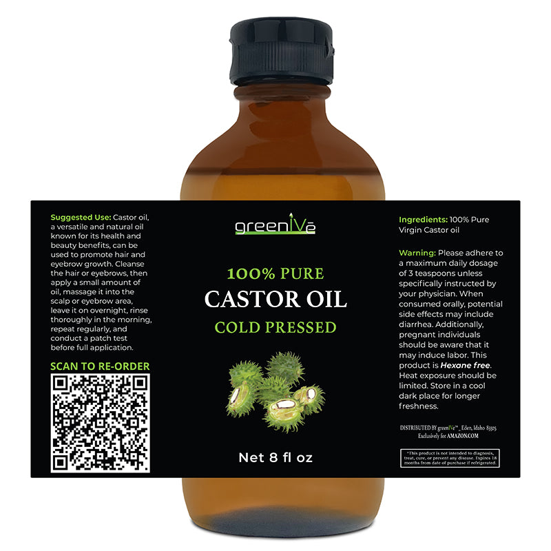 Castor oil 8oz glass bottle label