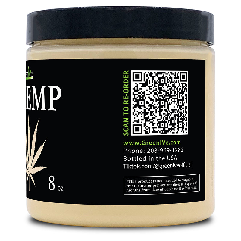 GreenIVe Hemp Hot Cream 8oz jar right side of the label