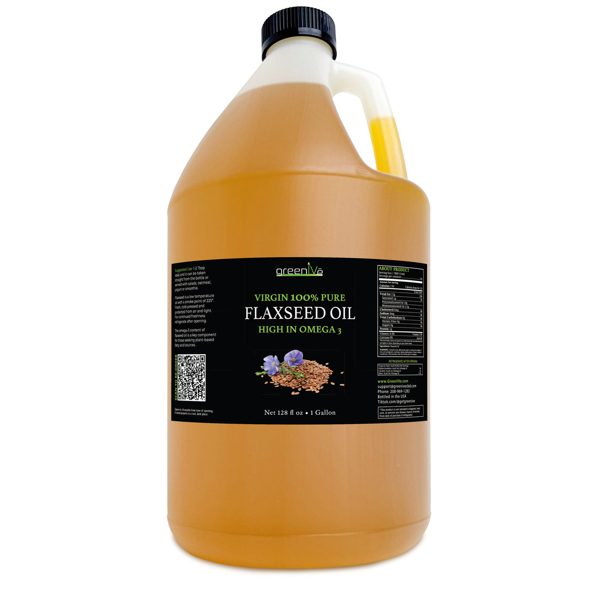 GreenIVe Flaxseed Oil 128 fl oz label front side