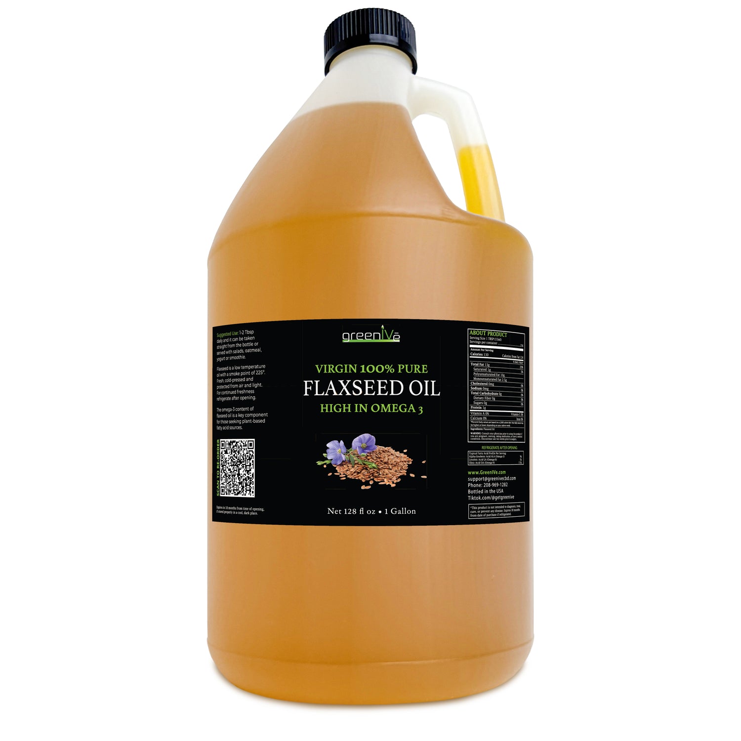 GreenIVe Flaxseed Oil 128 fl oz label front side