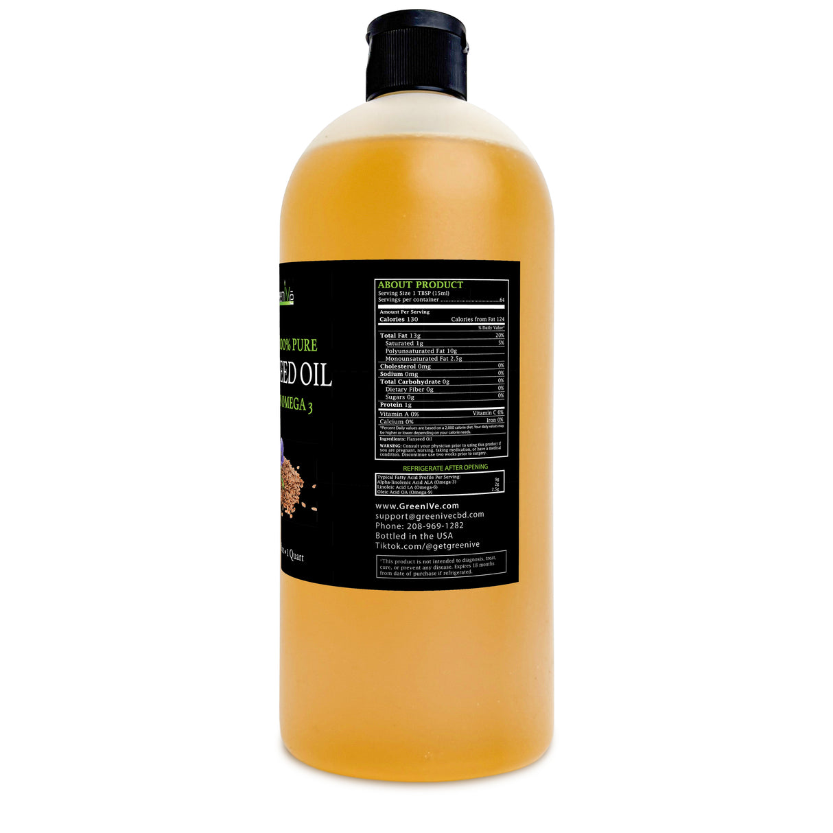 GreenIVe Flaxseed Oil 32 fl oz label right side