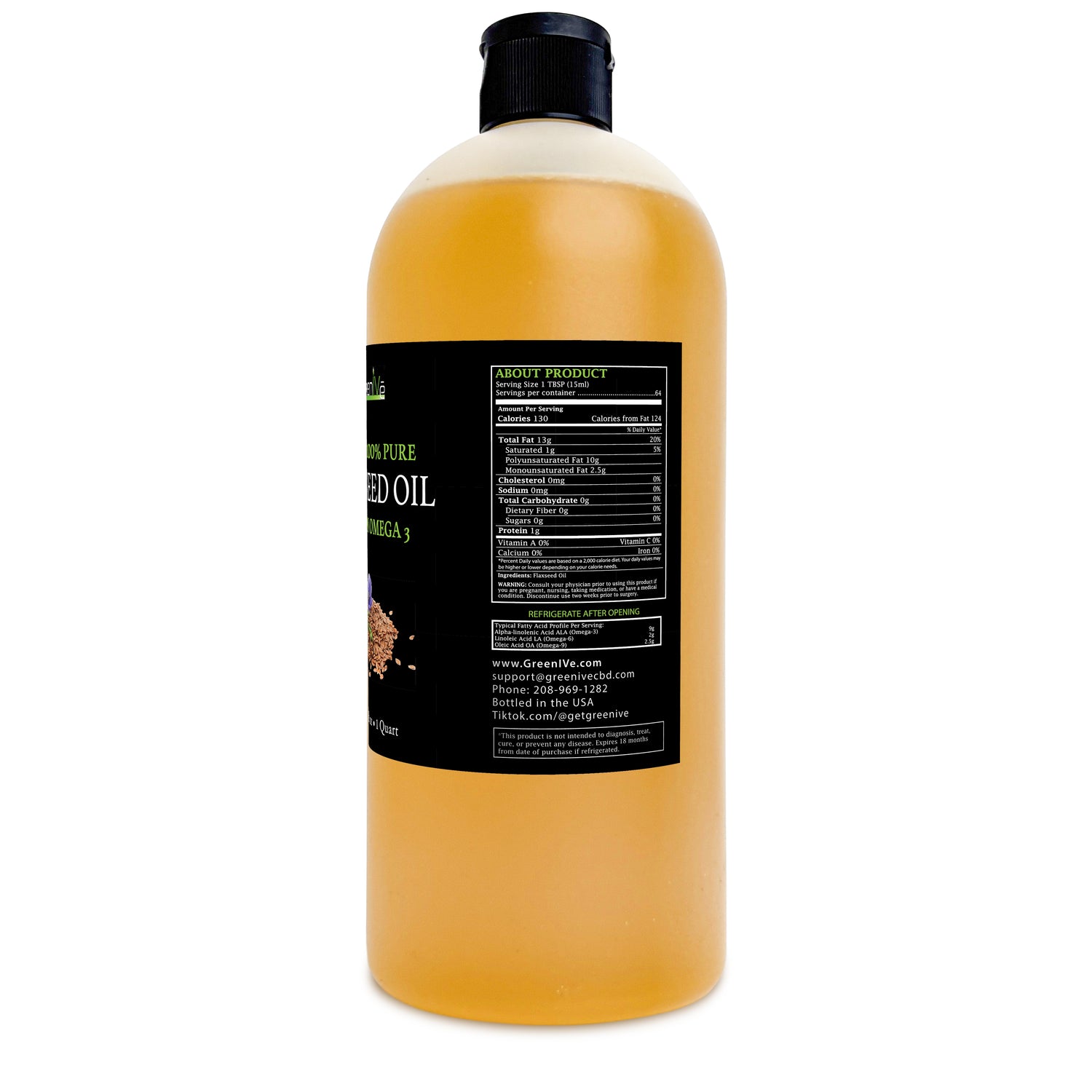 GreenIVe Flaxseed Oil 32 fl oz label right side