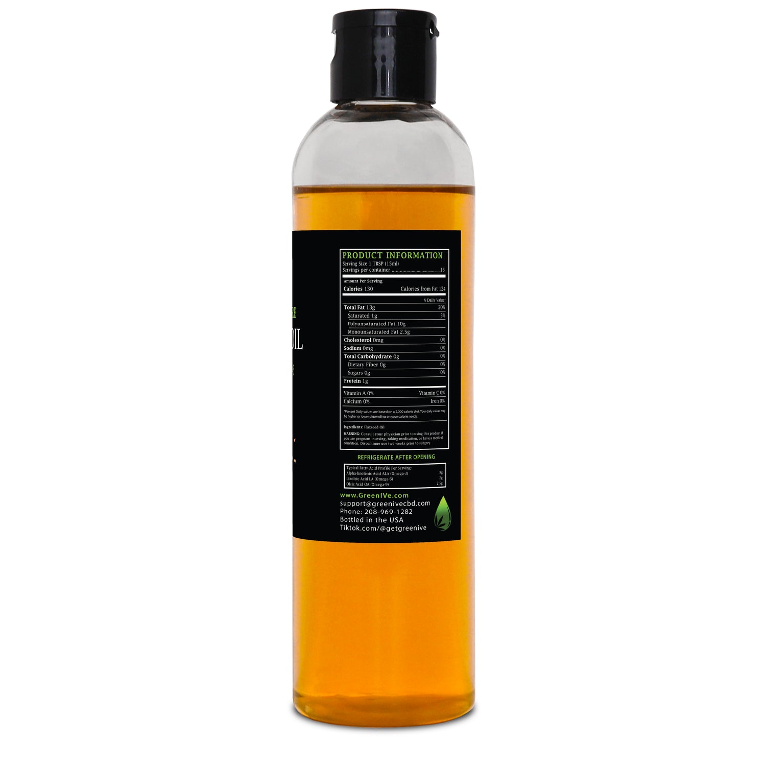 GreenIVe Flaxseed Oil 8 fl oz label right side