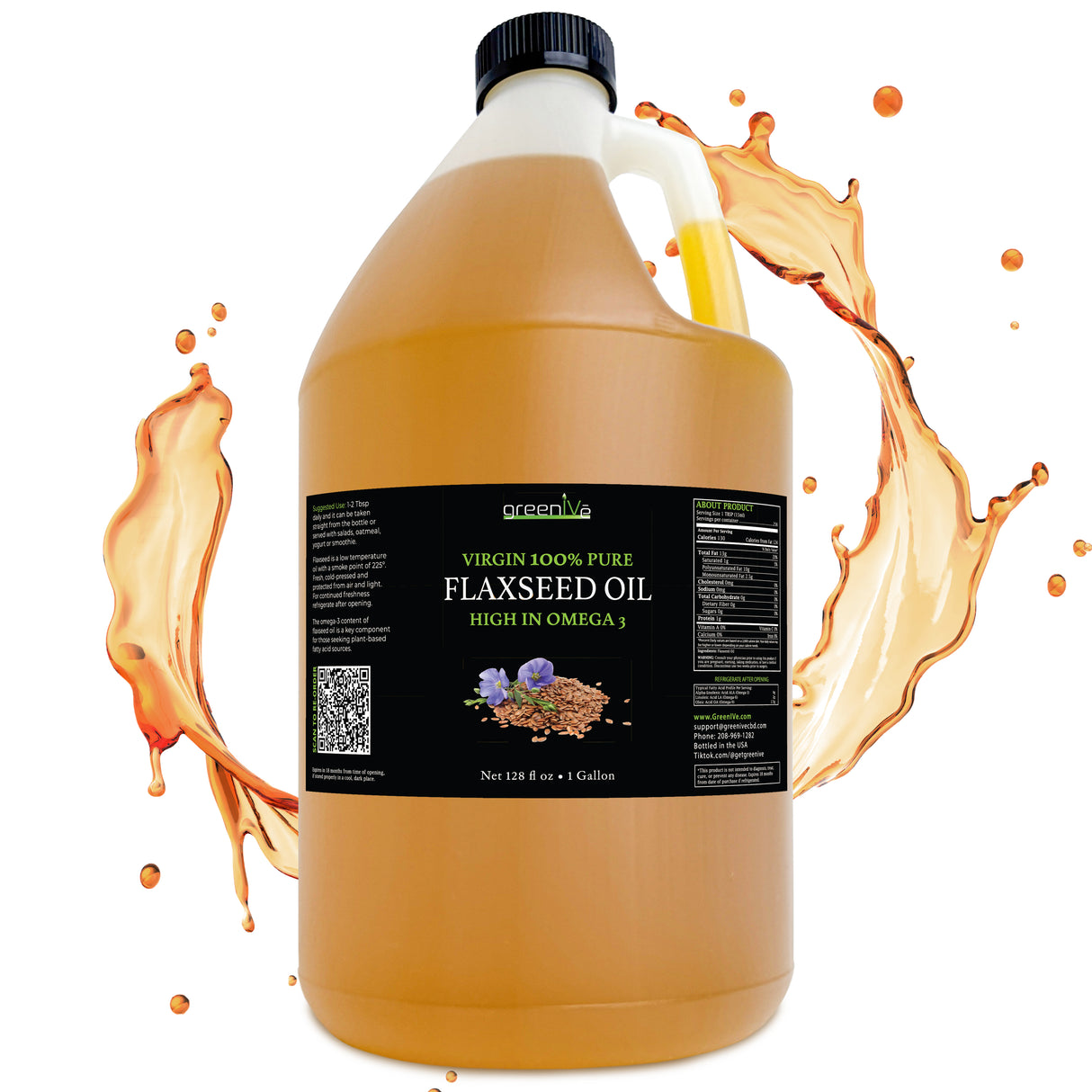 greenive flaxseed oil 1-gallon splash image