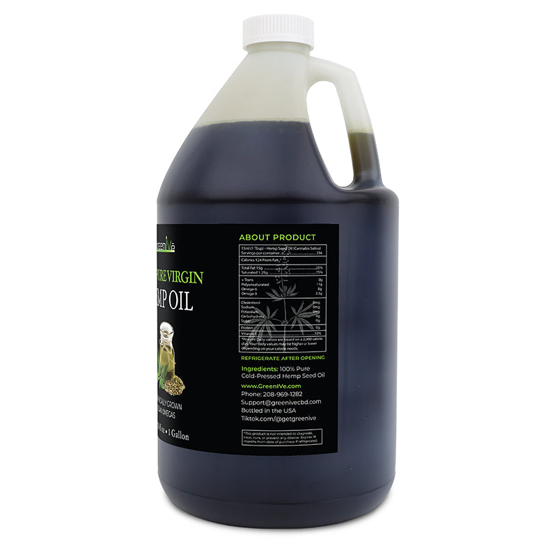 GreenIVe Hemp Seed Oil 1 gallon right side of label