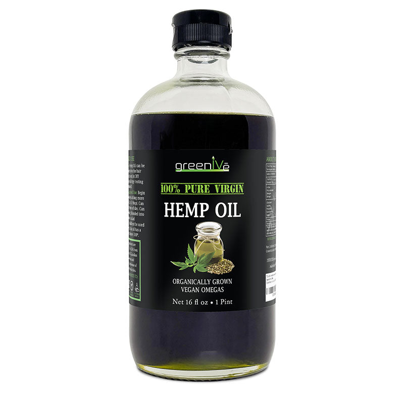 Bottle of GreenLife Hemp Oil with label on a white background