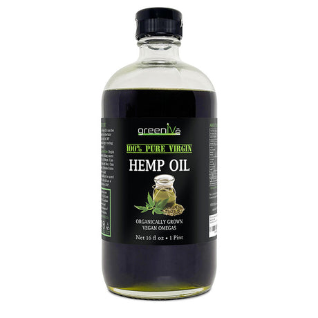Bottle of GreenLife Hemp Oil with label on a white background