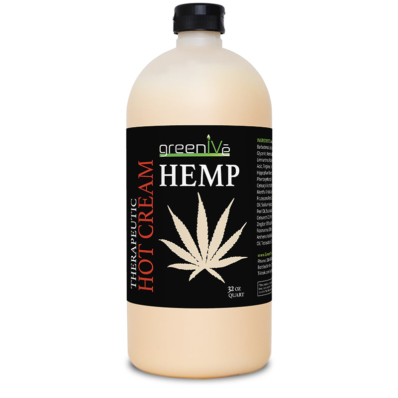 GreenIVe Hemp Hot Cream 32oz bottle front side of the label