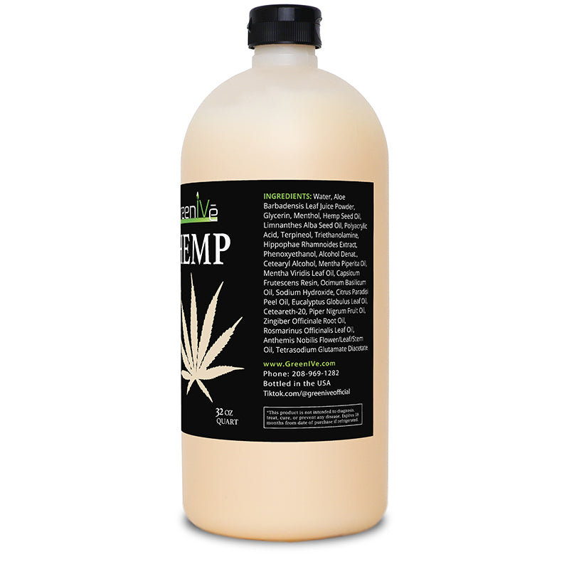 GreenIVe Hemp Hot Cream 32oz bottle right side of the label