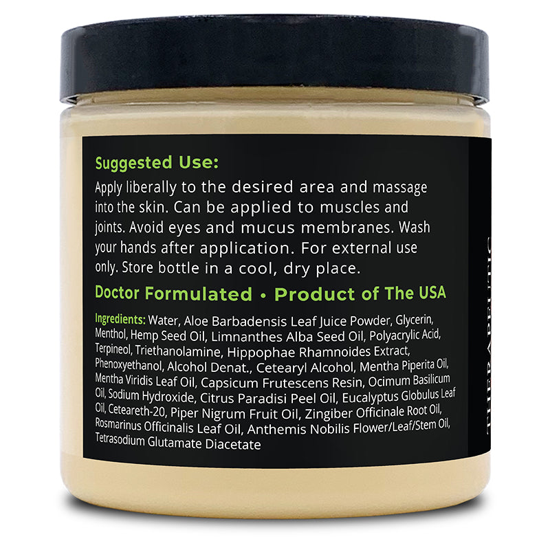 GreenIVe Hemp Hot Cream 8oz jar left side of the label