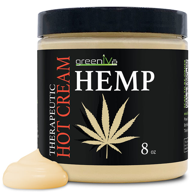 GreenIVe Hemp Hot Cream 8oz with plopp outside the jar