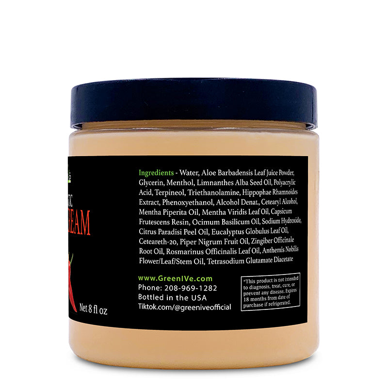 GreenIVe Hemp Hot Cream 8 oz right side of label
