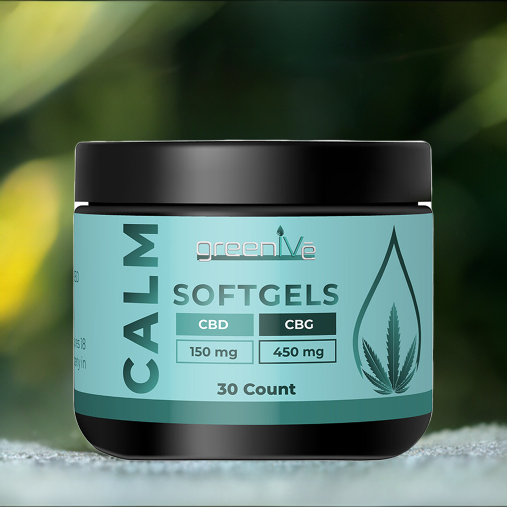 Calm CBD + CBG Softgels in a garden