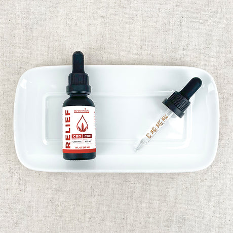 Broad Spectrum CBD + CBD Oil Tincture on a plate