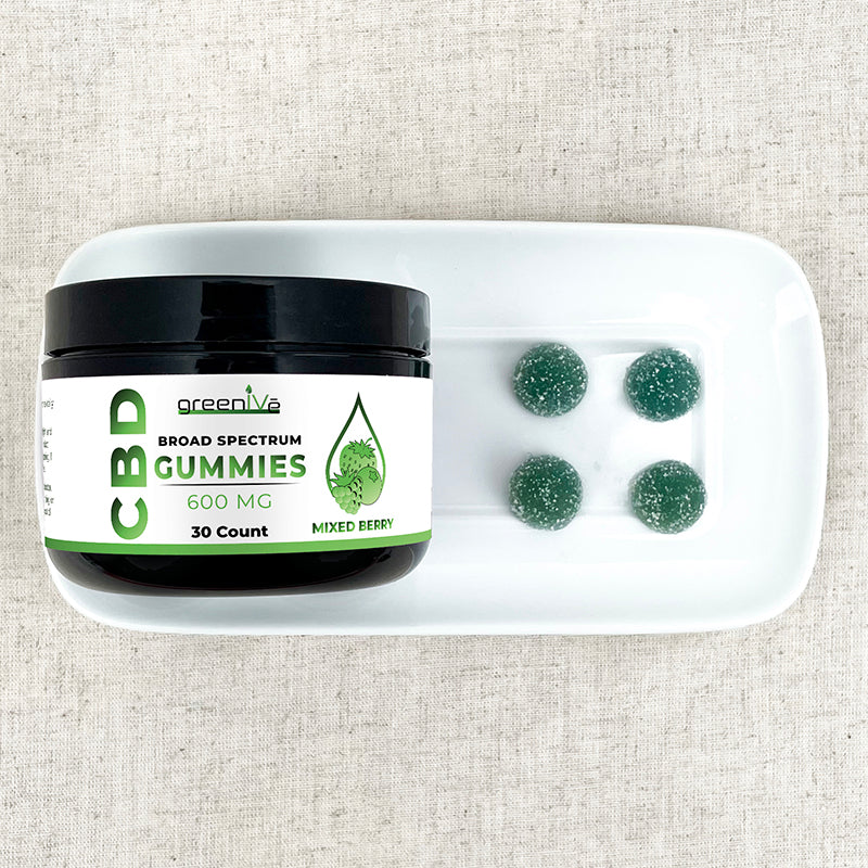 GreenIVe Broad Spectrum CBD Softgels 600mg on a plate