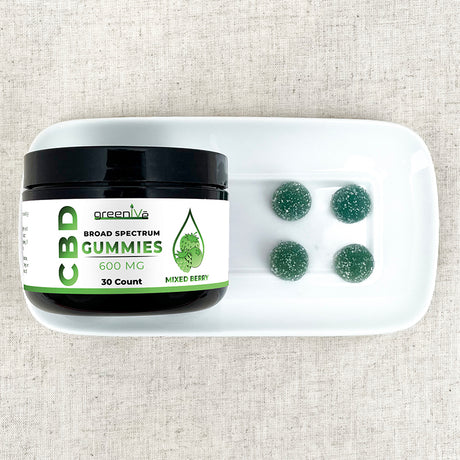 GreenIVe Broad Spectrum CBD Softgels 600mg on a plate