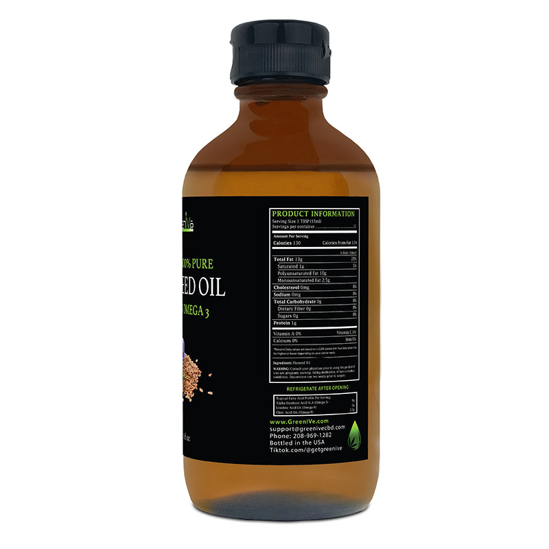 Bottle of seed oil with a black label on a white background