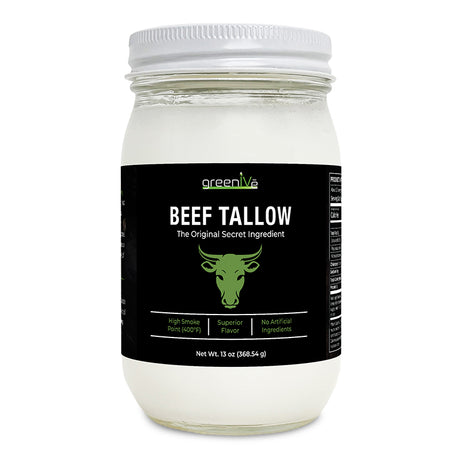 GreenIVe Beef Tallow 13oz Jar Front Side of Label