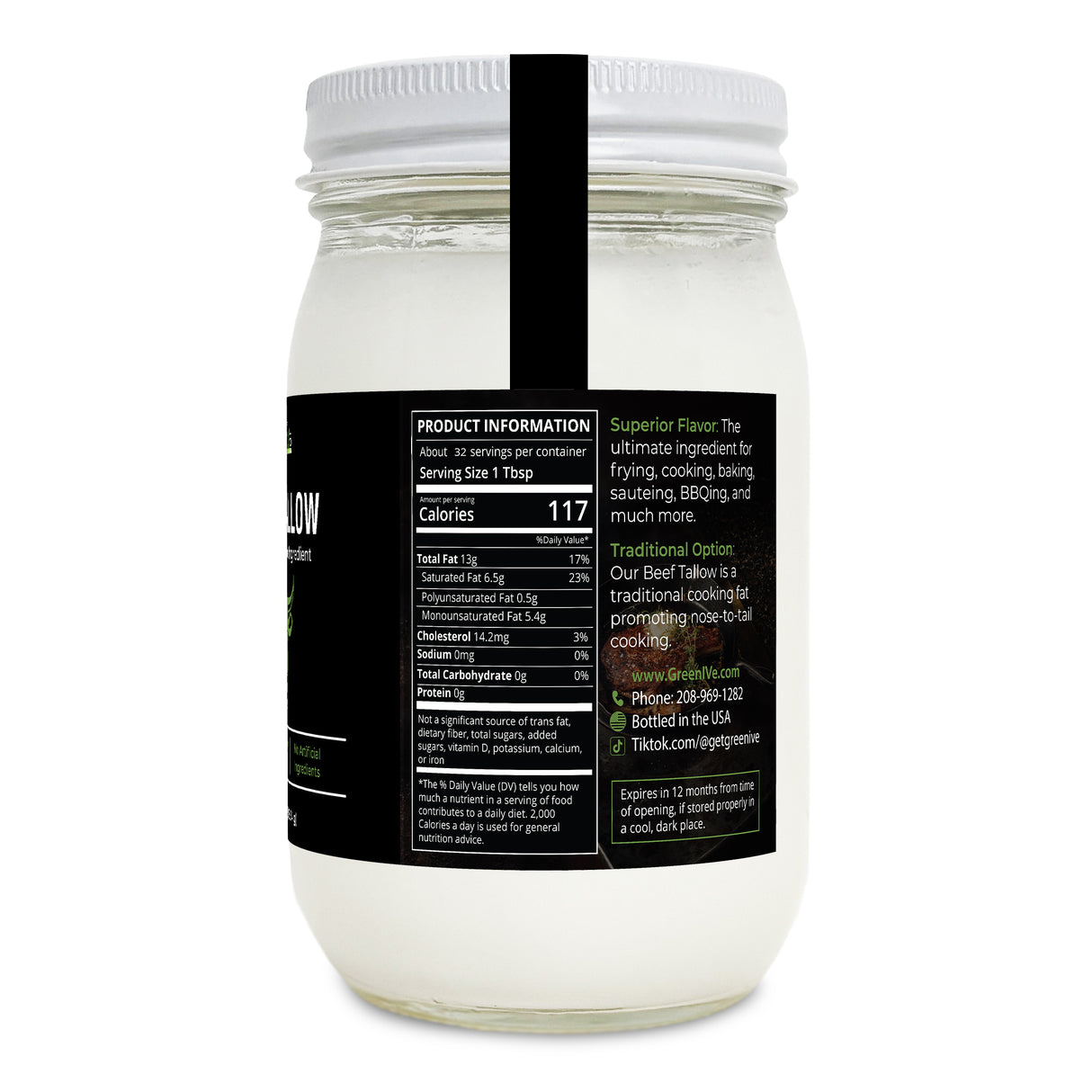 GreenIVe Beef Tallow 13oz Jar Right Side of Label