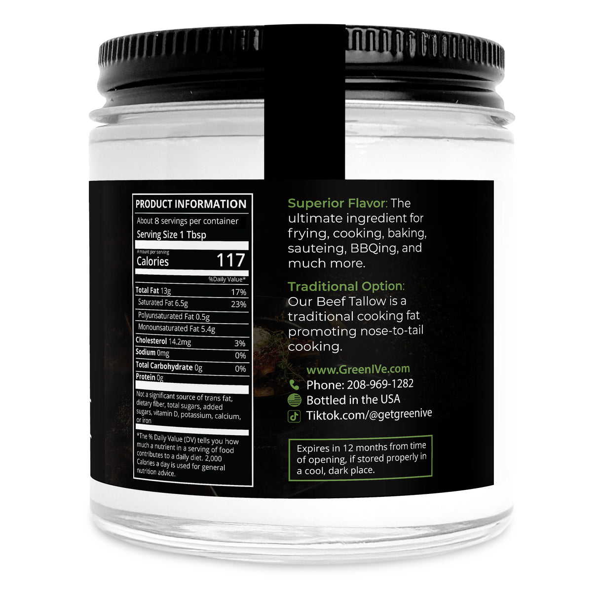 GreenIVe Beef Tallow 3oz Jar Right Side of Label