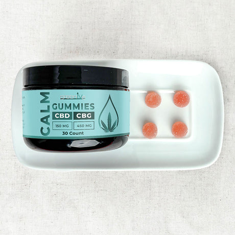 GreenIVe CBD + CBG Gummies on a plate