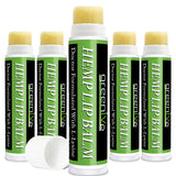 Five Green Liv Hemp Lip Balms on a white background