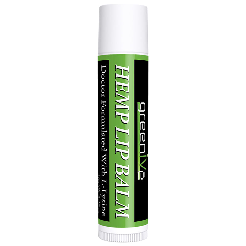 Green tube of Hemp Lip Balm with white cap on a white background