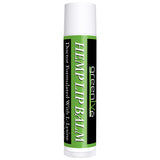 Green tube of Hemp Lip Balm with white cap on a white background