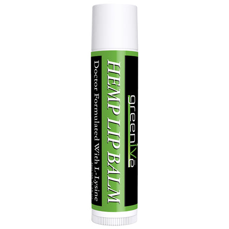 Green tube of Hemp Lip Balm with white cap on a white background