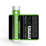 Hemp lip balm with green and black packaging on a white background