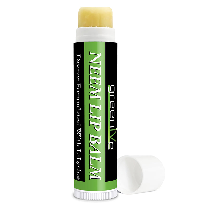 Green lip balm stick with a white cap on a white background