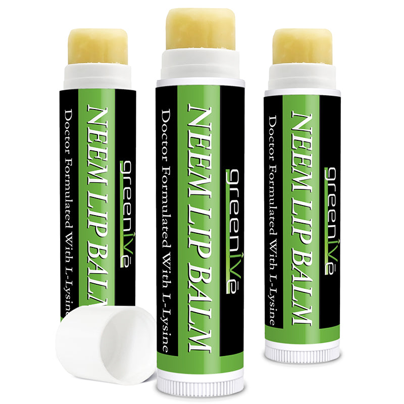 Three green lip balm sticks with visible branding on a white background