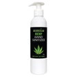 Hand sanitizer bottle with a green leaf logo on a white background