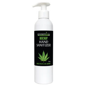 Hand sanitizer bottle with a green leaf logo on a white background