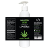 White bottle of greenive Hemp Hand Sanitizer with a black label on a white background