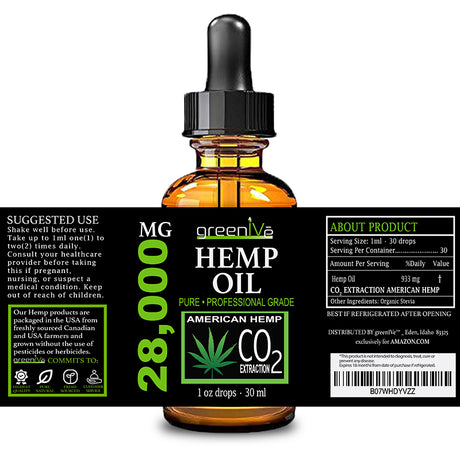 GreenIVe Hemp Oil 28,000mg label