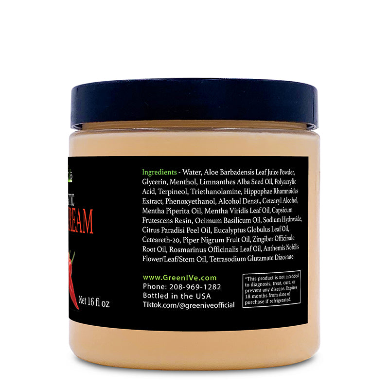 GreenIVe Hemp Hot Cream 16 oz right side of label