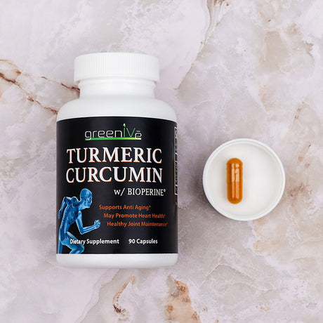 Curcumin softgels on table