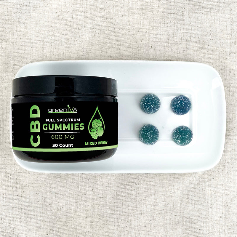 GreenIVe Full Spectrum CBD Gummies 600mg on a plate